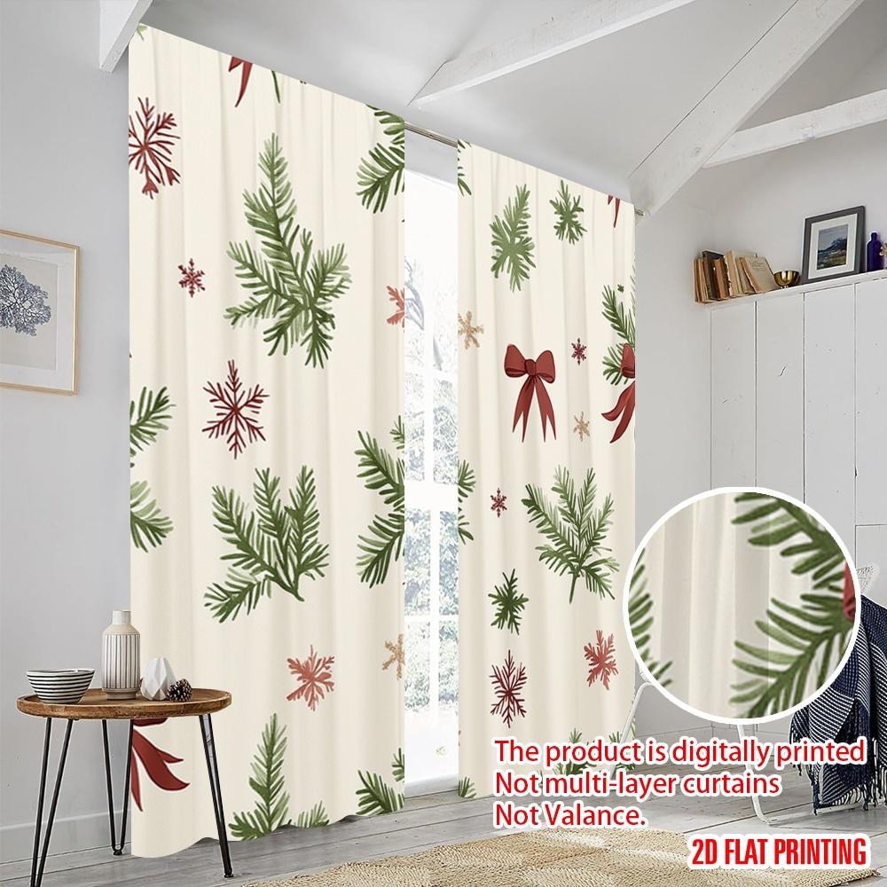 2pcs,2D Plane Printing Curtains Christmas Trees Mistletoe Snowflakes (2) Versatile Fabric (without Rod) Home Decor Ldeal for