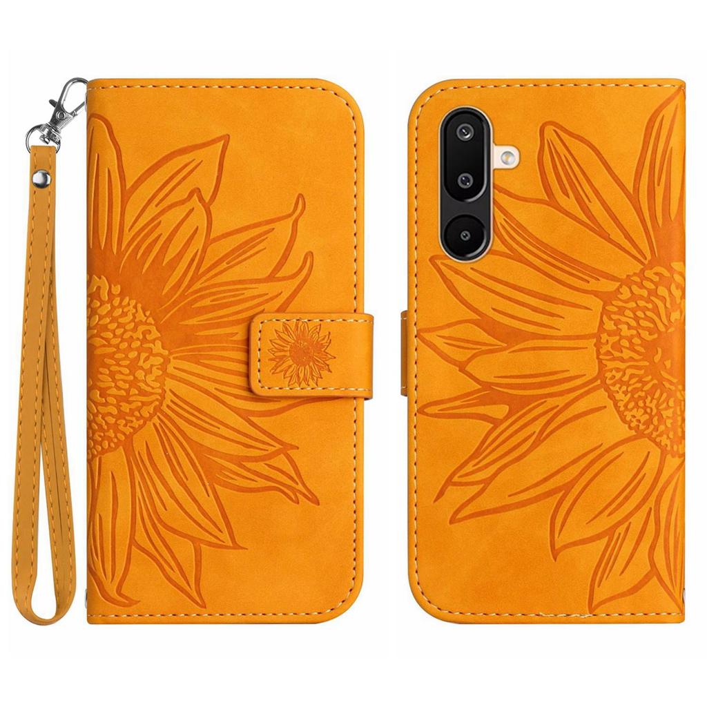 For Samsung Galaxy M36 5G Case Sunflower Imprint Leather Wallet Phone Cover with Wrist Strap