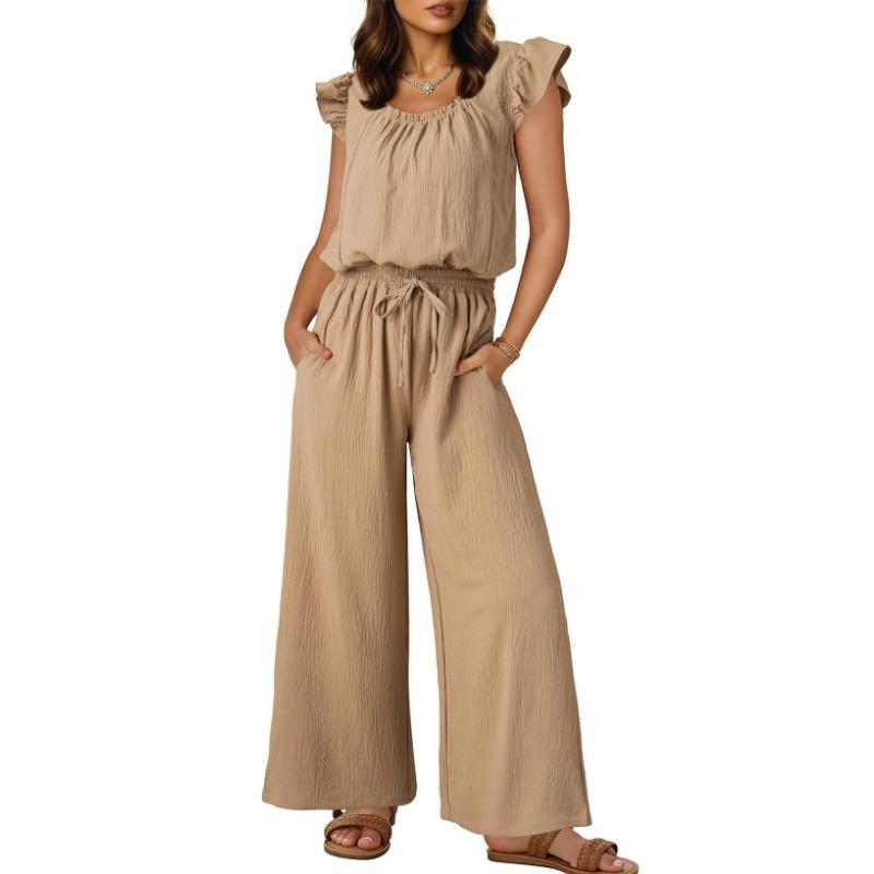 YYFS Moda dame ocazional vară primăvară imprimeu culoare uni fără mâneci decolteu pantaloni cu talie înaltă salopete și salopete