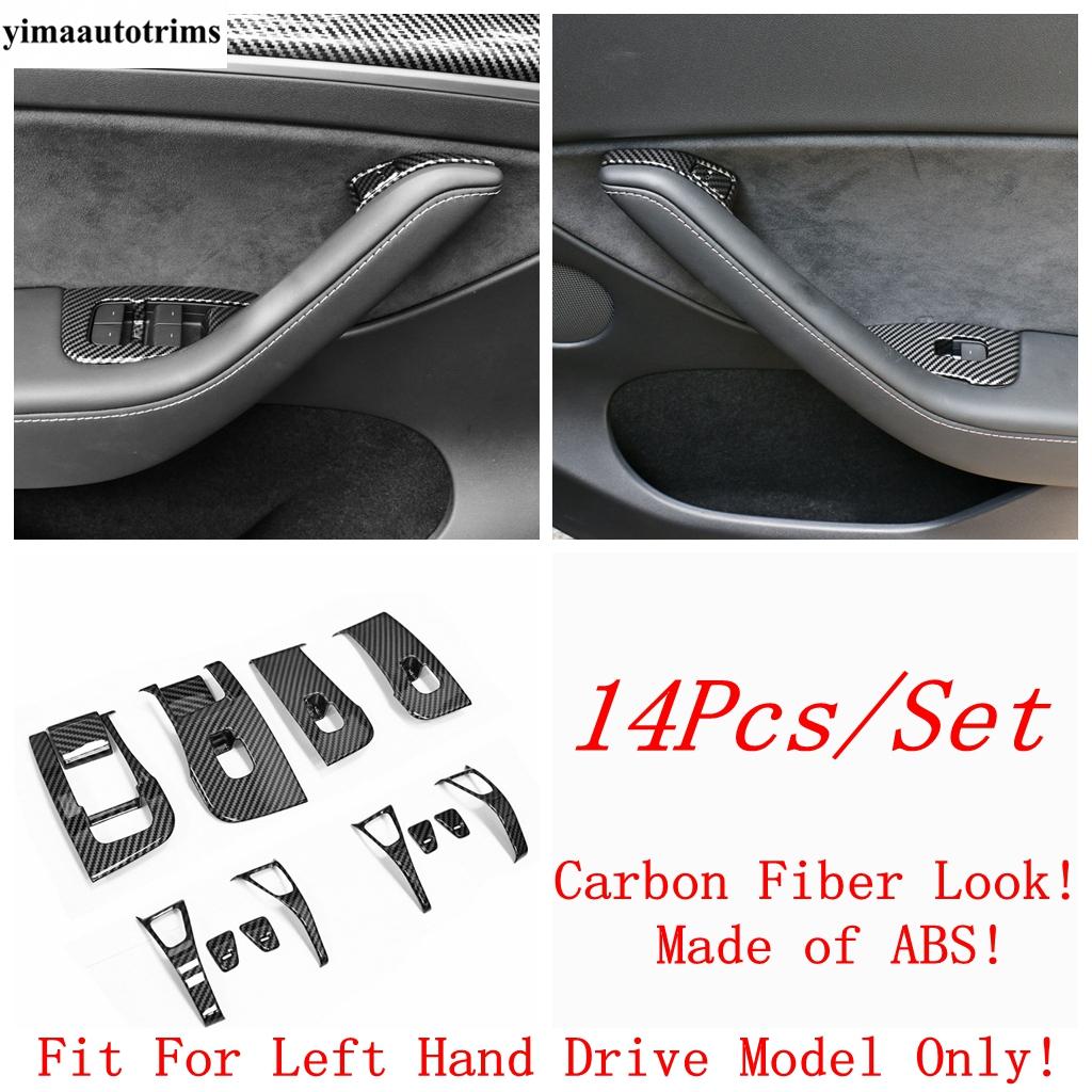 For Tesla Model 3 Y 2018 - Car Armrest Window Lift Control Button Panel Cover Trim ABS Carbon Fiber Accessories Interior