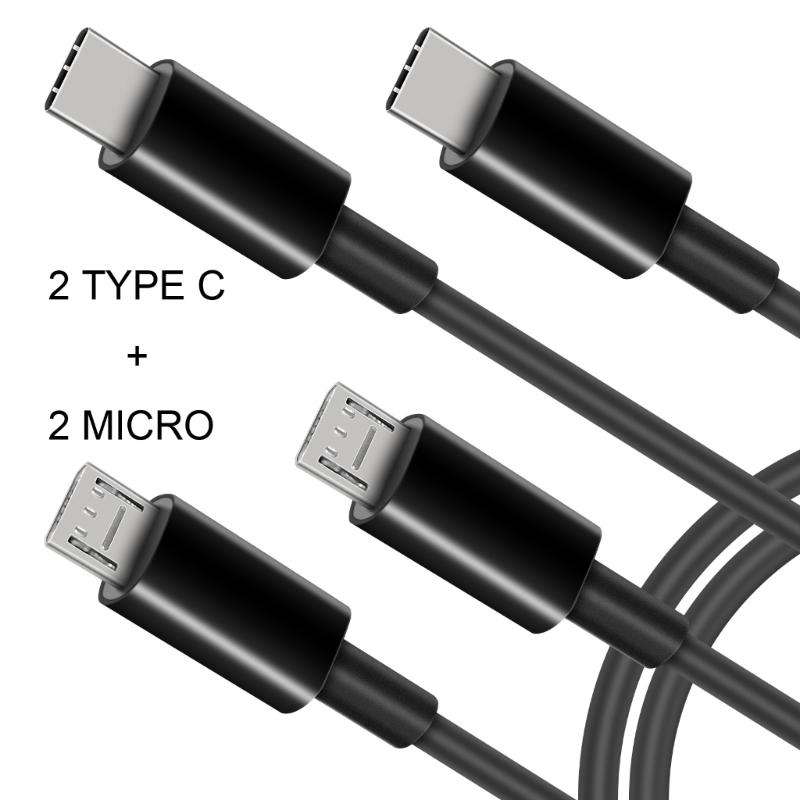 50cm 4-in-1 Charging Solution - USB to Double Type-C and Dual-micro USB Charging Cable Cord for Cell Phones Powerbanks