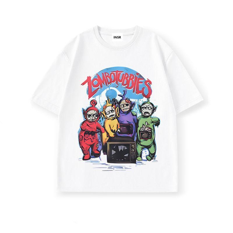 Halloween Horror Abstraktes Teletubbies Bedrucktes T-Shirt Kurzarm Baumwoll-Top Herren Rundhals Trendiges Übergröße Sommer T-Shirt