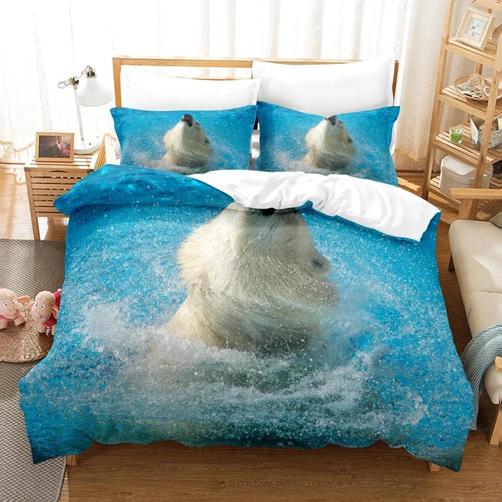 3D Printed Cute Bear Duvet Cover Set with Pillowcase Polar Bear Bedding Sets Comforter Cover Wild Animals Bed Set Queen Size