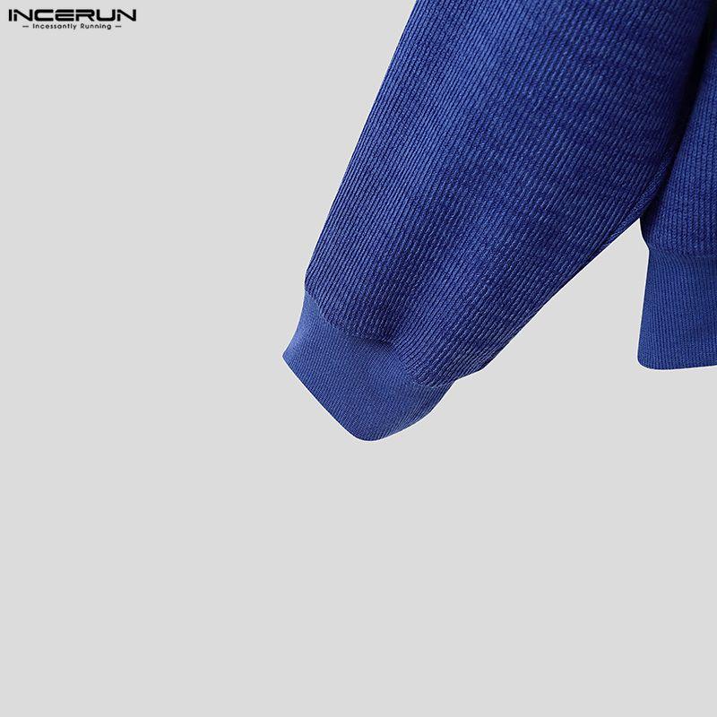 INCERUN Men Long Sleeve Zip-up Casual Hooded Rib Knitted Pullovers Sweatshirts