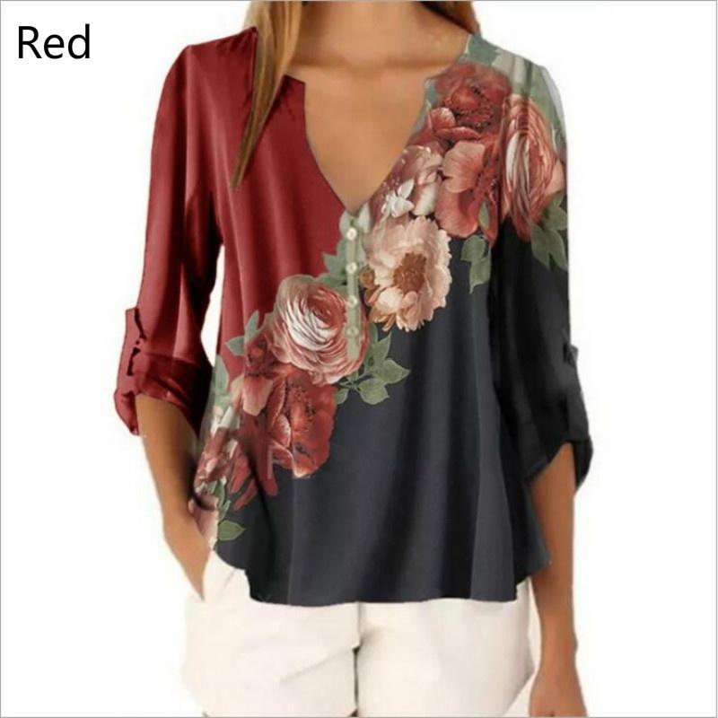 Women's V-neck Floral Print Shirt Top Chiffon Shirt