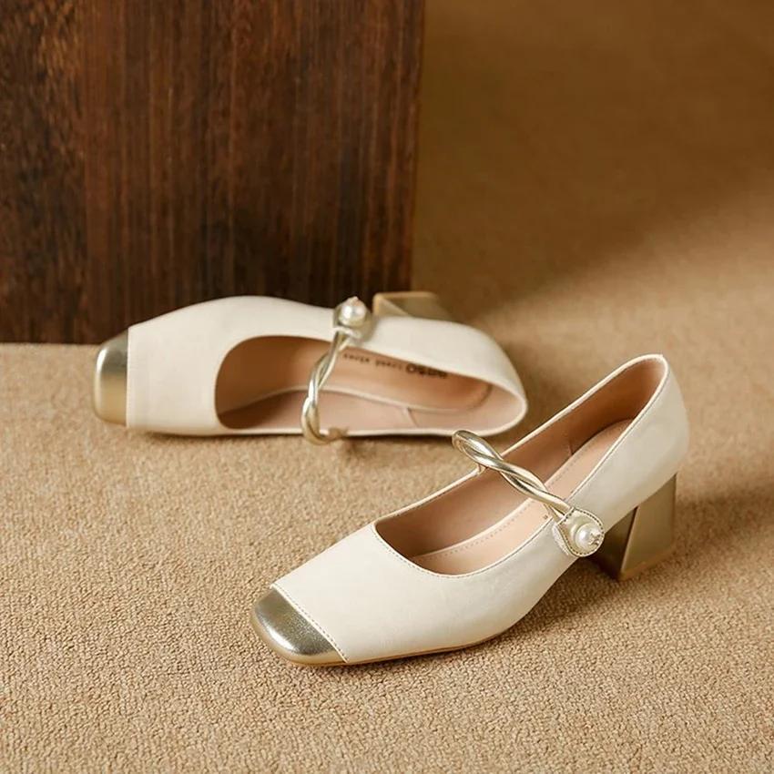 Shoes Female  Fashion Square Toe Women's Pumps Autumn Shallow Mixed Colors Outdoor Casual Chunky Heels Office Ladies Shoes