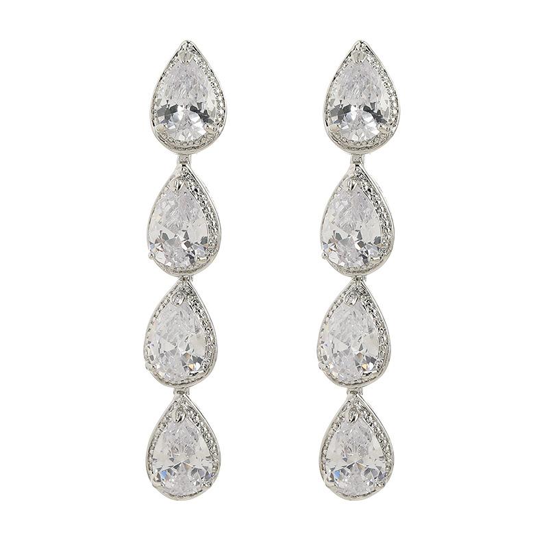 Niche Design Zircon Water Drop Fringed Stud Earrings Women's High-end Temperament Crystal Long Earrings, High-end Simple Earrings