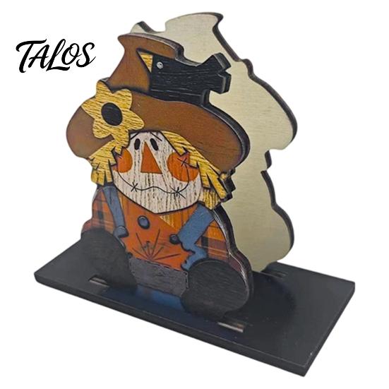 Harvest Festival Napkin Stand Thanksgiving Solid Wood Holder, Fall Gnome Scarecrow Turkey Tissue Autumn Tableware Dispenser, Waterproof Hand-Painted