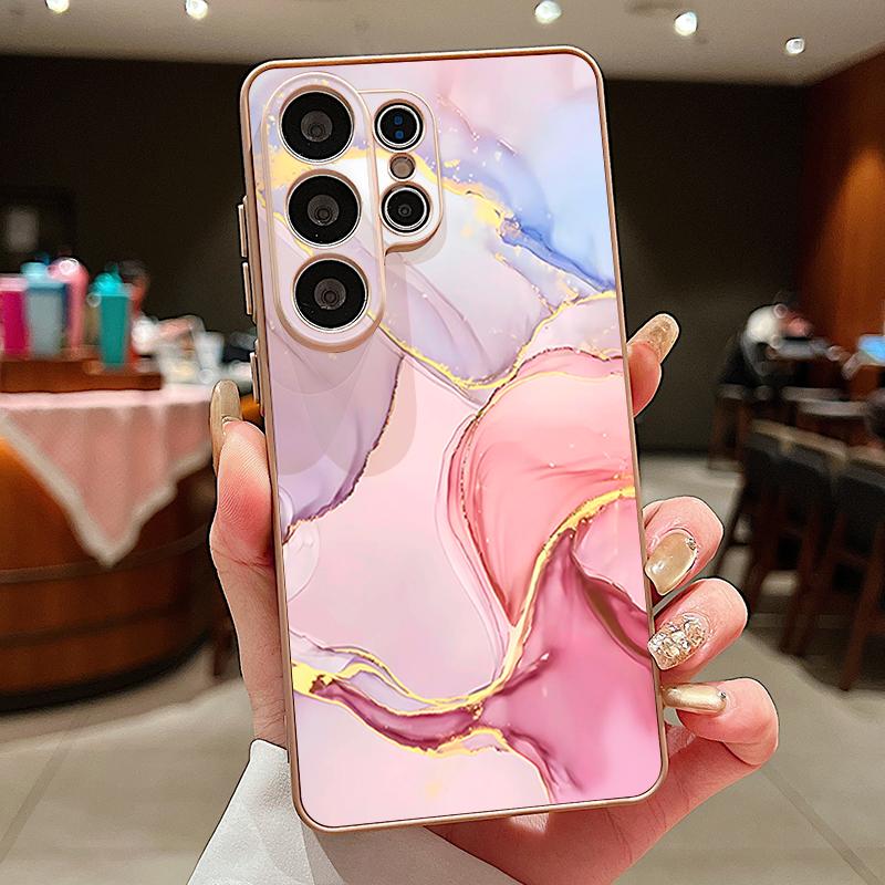 

Magnetic For Magsafe Case For Samsung Galaxy S26 Ultra S25 Edge S24 Plus S23 FE S22 A54 A55 A56 5G Pink Marble Pattern Matte Cover Samsung S26