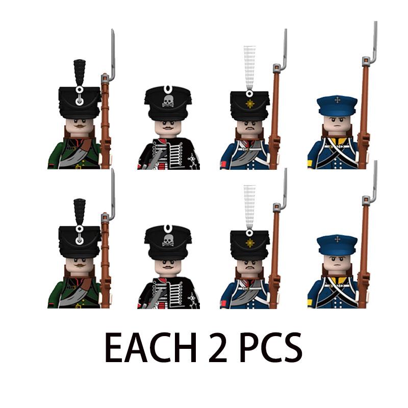 MOC Wojskowy Wojny Napoleońskie Francuski Rosyjski Figurka Armia Klocki Budowlane Żołnierz Broń Pistolety Miecz Plecak Akcesoria Klocek B137