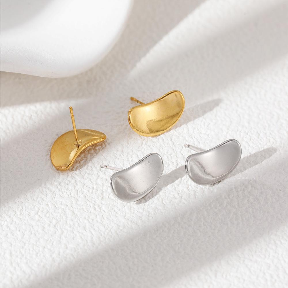 18K Gold Lentil Stud Earrings Glossy Simple Versatile Premium Geometric Warped Edge Earrings Earrings