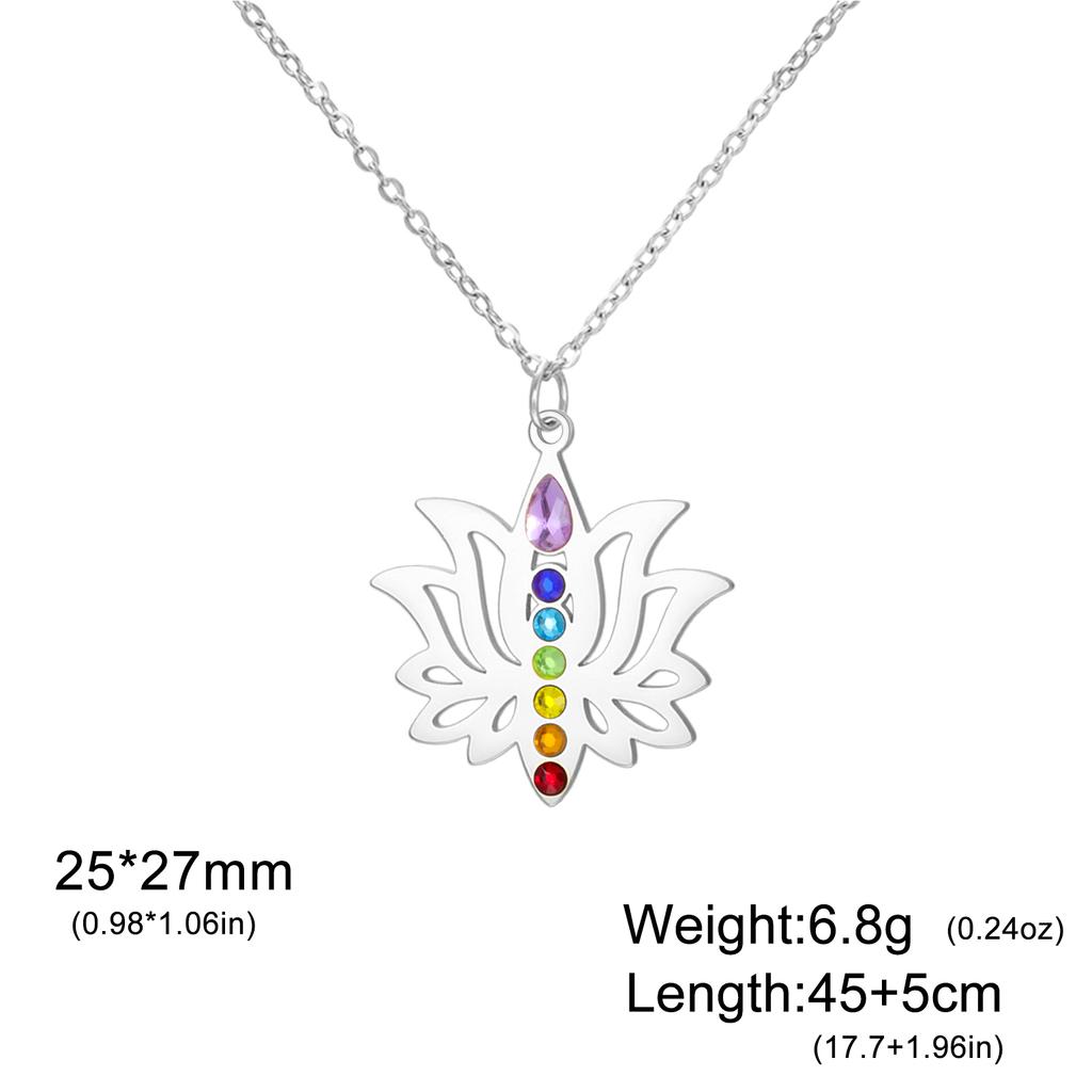 Gold Plated 7 Chakra Lotus Flower Necklace with Om Symbol Spiritual Yoga Jewelry Seven Colorful Zircon Lotus Flower Necklace