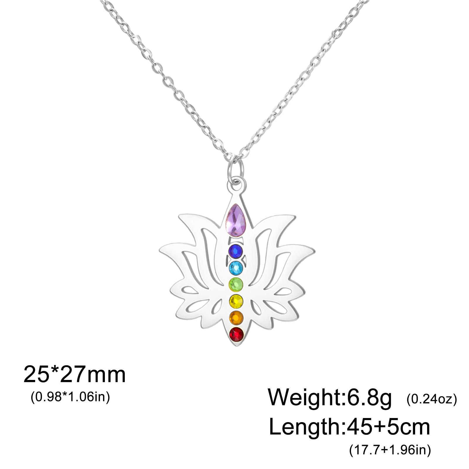 Gold Plated 7 Chakra Lotus Flower Necklace with Om Symbol Spiritual Yoga Jewelry Seven Colorful Zircon Lotus Flower Necklace 45cm
