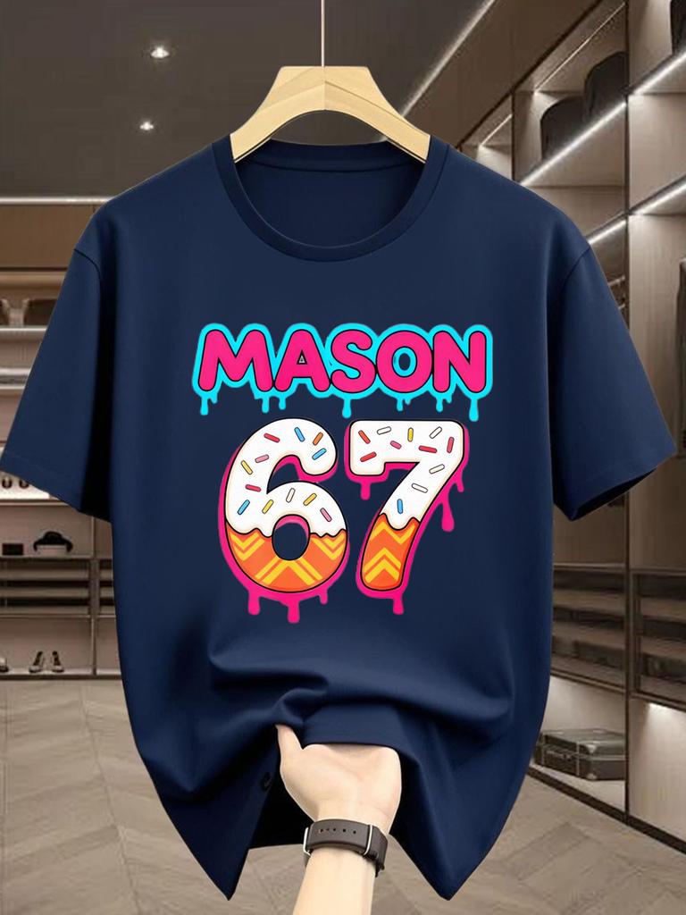 Dripping Mason Text 67 Donut Sprinkle Print Unisexs Short Sleeve Tshirt Crew Neck Sweet Style Casual Outdoor Daily Comfort Wear