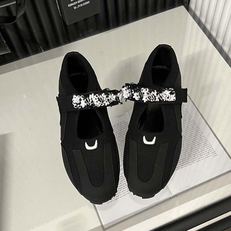 Black Silver Mary Jane Shoes Women Round Toe Buckle Casual Ballets Flats Loafers Breathable Comfortable Sneakers Tenis De Mujer