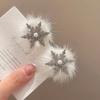 2PCS Pearl Plush Snowflake Hair Clips Bow Duck Down Clip  Party Hair Accessories