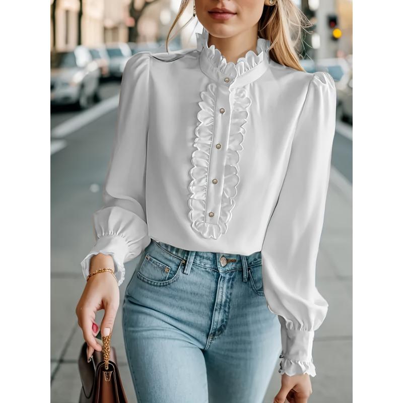 Women Elegant Ruffled Long Sleeve Blouse Plus Size