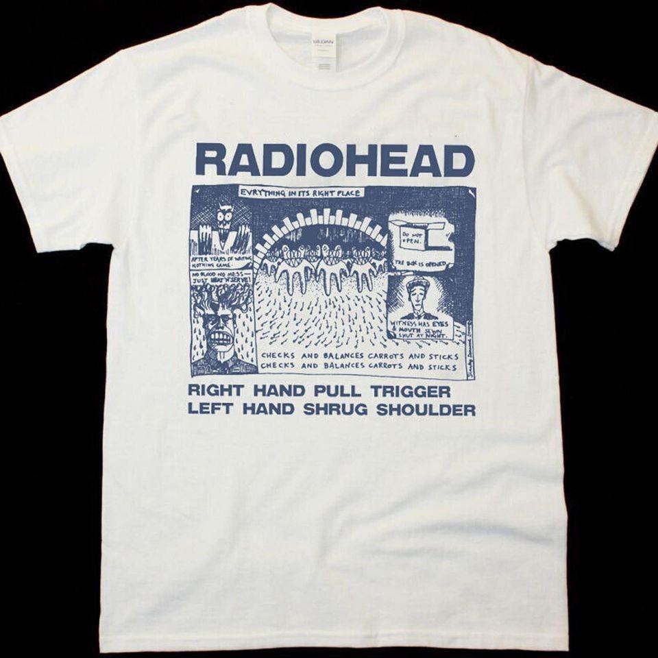 

Radiohead band 90s Retro style White Short Sleeve T shirt Unisex NH25078 Unisex T-Shirt XXXXL