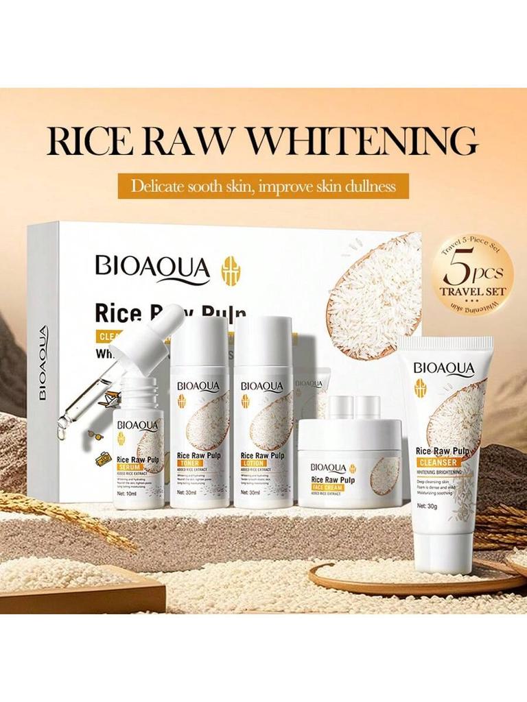 5pcs Rice Skincare Set, Moisturizing & Nourishing Gift Box, Brightening & Hydrating Essence, Daily T
