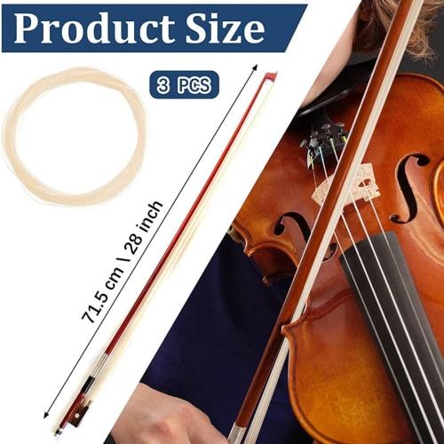 3-Piece Violin Bow Hair Replacement Kit, 29.2-inch Fiddle Bow Hair Tool, Musical Bow Hair Violin Horsehair, White