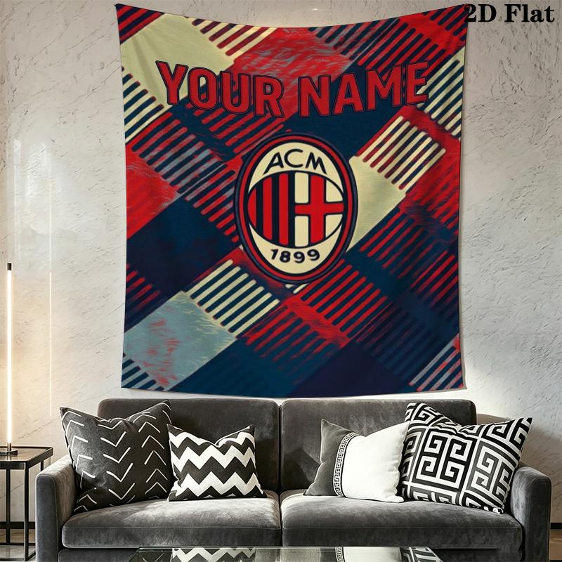 Custom Name Ac Milan Wall Tapestry Aesthetic Wall Hanging Printed Fabric Blanket Decorative Tapestries for Bedroom Living Room Home Decor