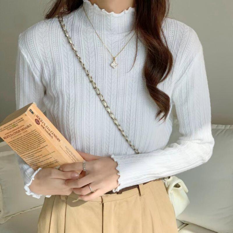 

Women s White Semi-High Neck Knitted Sweater Top for Autumn/Winter 2025 XL 120-130 lbs