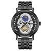 PINTIME Luxury Gold Stainless Watch Dragon Skeleton Mechanical Watch Men Moon Phase Tourbillon Wristwatch