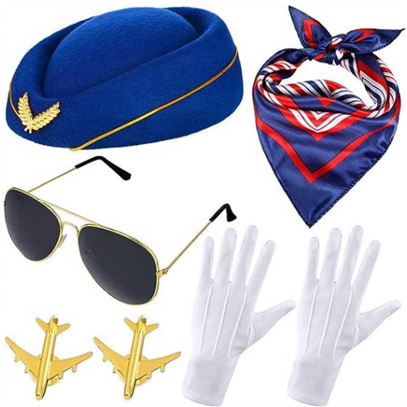 Pilot Attendant Flight Uniform Sunglasses Set Costume Accessories Cosplay Party