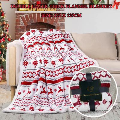 Christmas Sherpa Fleece Throw Blanket Fuzzy Plaid Cozy Fluffy Throws Blankets 50"x60"