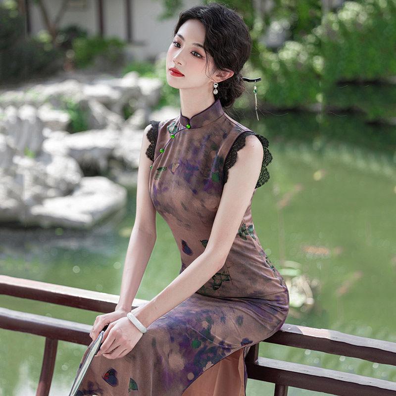 Purple sleeveless national style new Chinese Suzhou long cheongsam improved young women's high sense can be worn daily in summer