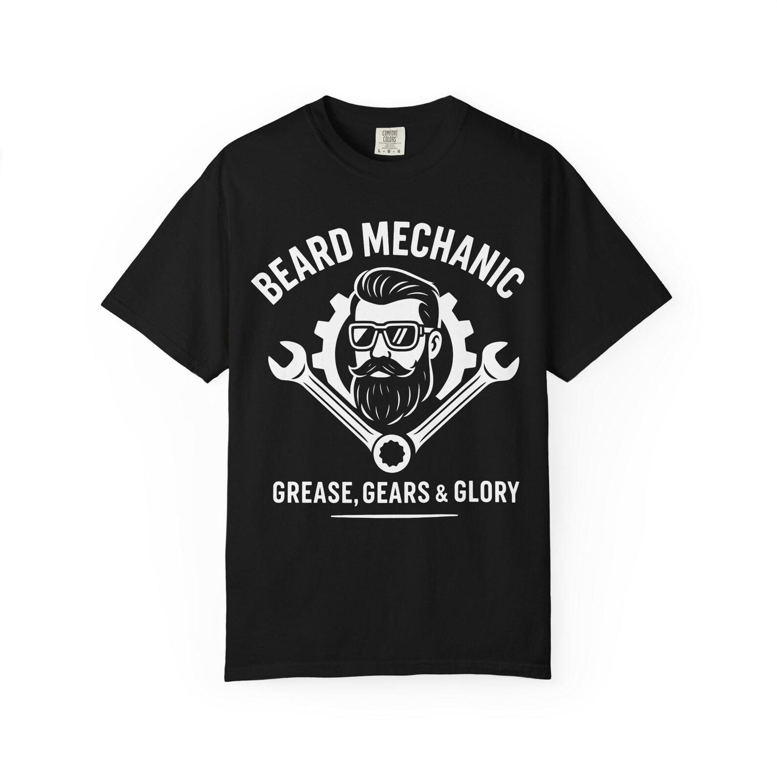 Beard Mechanic T-Shirt: Funny Grease Gears Graphic Tee 3XL