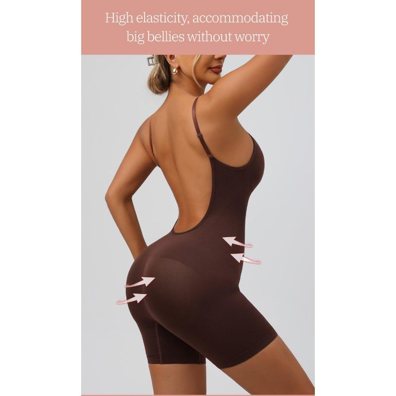 Backless Spaghetti Strap Full Body Shaper Tummy Control Hip Lifting Seamless Shapewear Bodysuit