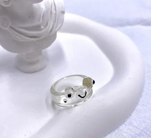 Cool Smile Frog Transparent Rings for Women Girls Funny Personality Wholesale Cartoon Animal Kawaii Ring Fashion Jewelry Gifts