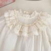 Baby Girl Spring Long Sleeve Romper with Ruffle Trim and Matching Hat for 100-Day Celebration