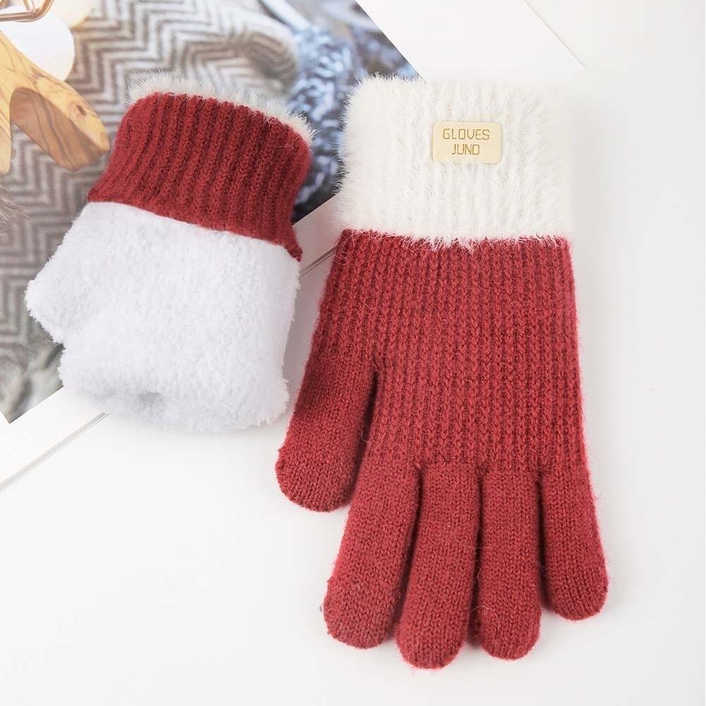 Knitted Gloves Thickened Anti-cold Mittens Plush Winter Gloves  Outdoor