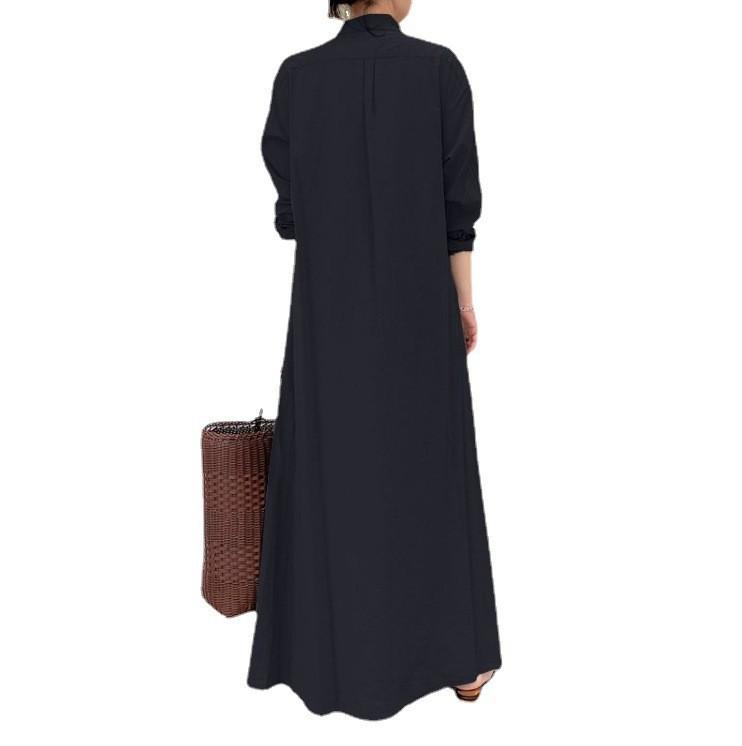 Women's Lapel Long Sleeve Plug Pocket Loose Casual Long Shirt Dresses