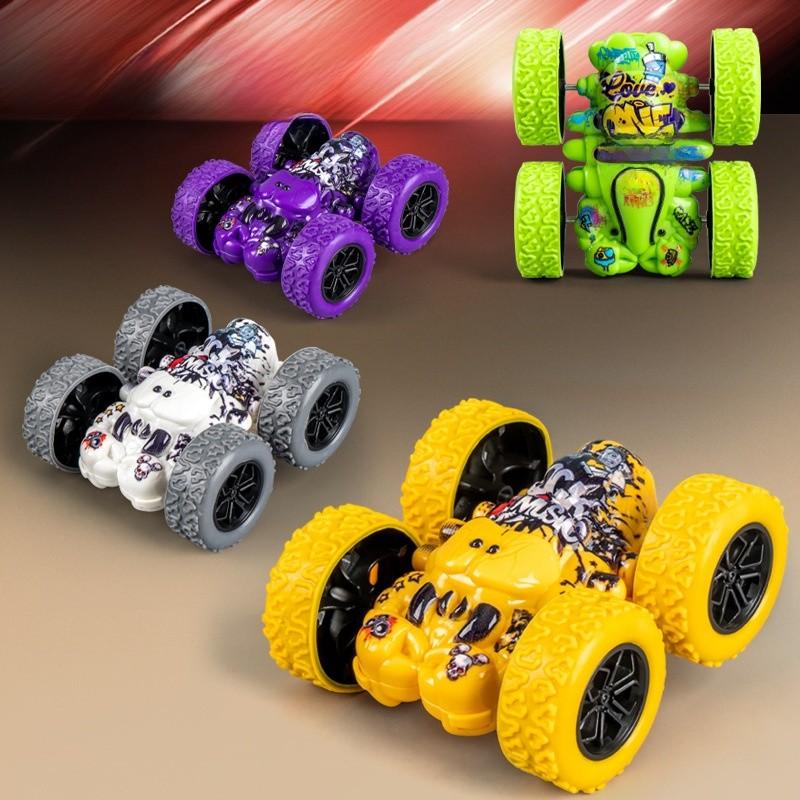 Inertia Cartoon Graffiti Offroad Car Toy With Doublesided Stunt Flip For Kids Play And Development