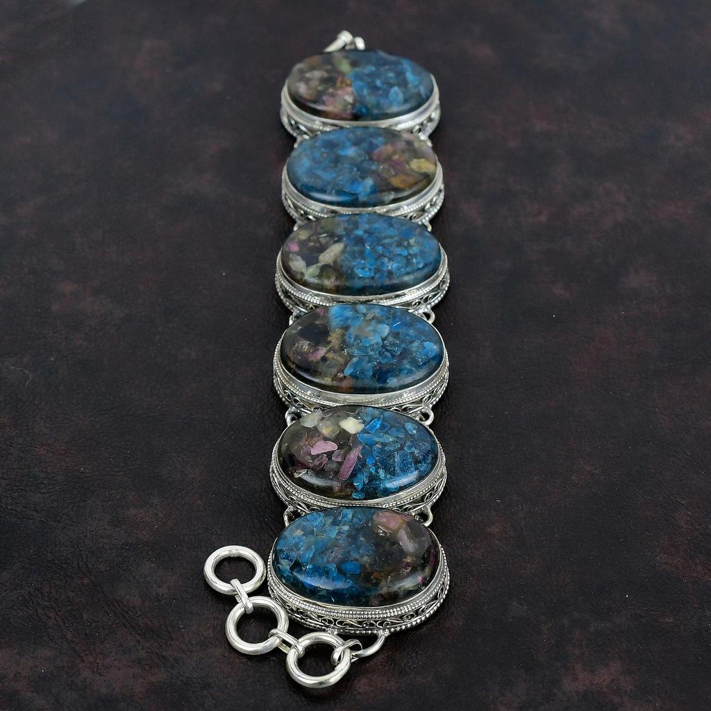 Copper Watermelon Tourmaline Bracelet 925 Sterling Silver Bracelet Vintage Gemstone Bracelet Handmade Boho Jewelry Adjustable Chain Bracelet