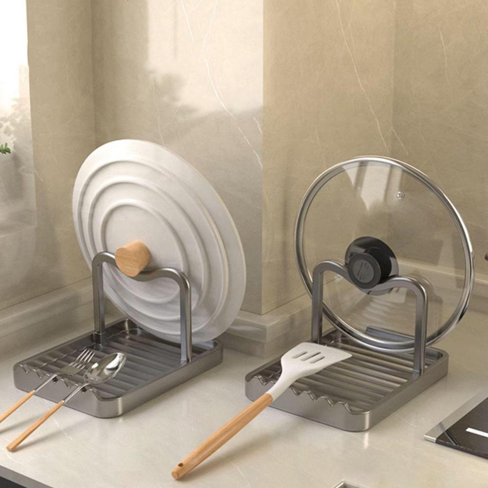 

Multifunctional Metal Spoon Rest Non-slip Pot Lid Rest for Stovetop and Kitchen Counter сірий/золотий