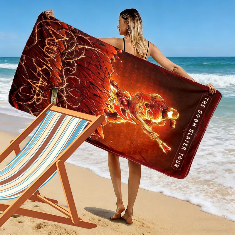 Name Custom Rockstar Doomguy Print Beach Towel, Large Soft Quick Dry Towel for Beach Camping Swimming