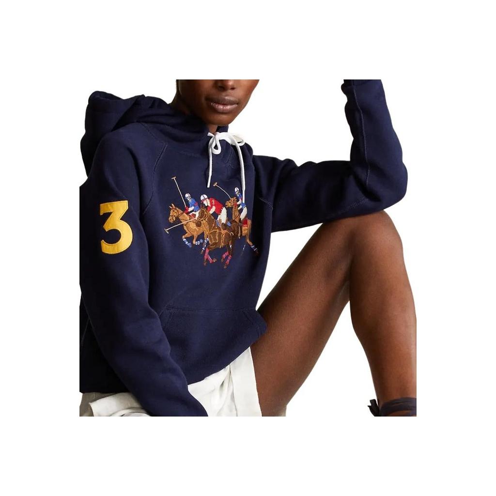 Polo Ralph Lauren FW23 Three Pony Embroidered Pattern Long Sleeve Fleece Hoodie Women Hoodies Navy-Blue WMPOKNINFB20013-410