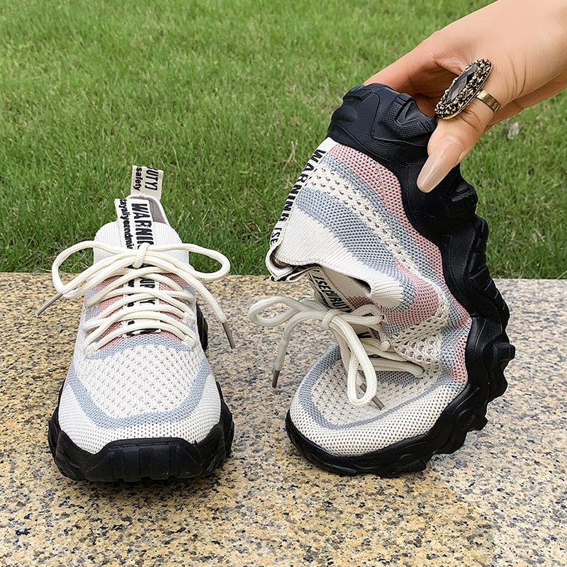Fashion Color Block Knit Casual Sneakers for Women Platform Breathable Running Shoes Woman Lightweight Non Slip Walking Sneakers