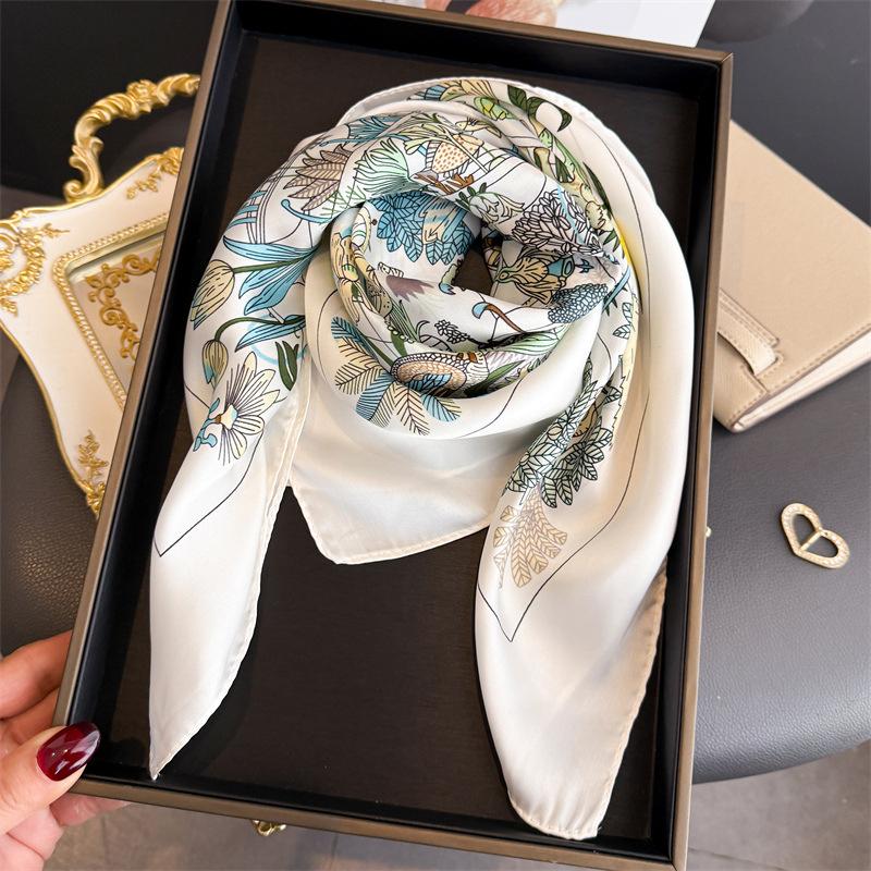 2026 New Floral Printed Square Scarf Women's Spring and Summer Polyester Fiber Scarf Fashion Bag Ribbon Hair Bands Bandana