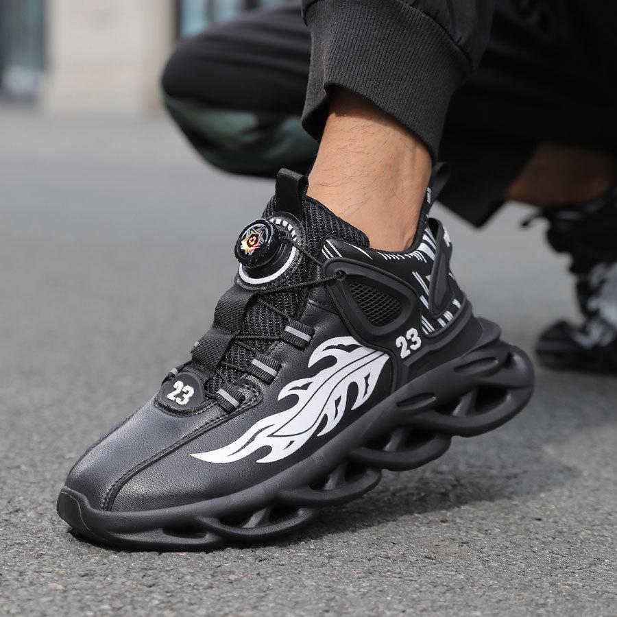 Autumn high-top new rotating buckle men's shoes versatile men's casual running shock absorption sports heightening air cushion dad shoes