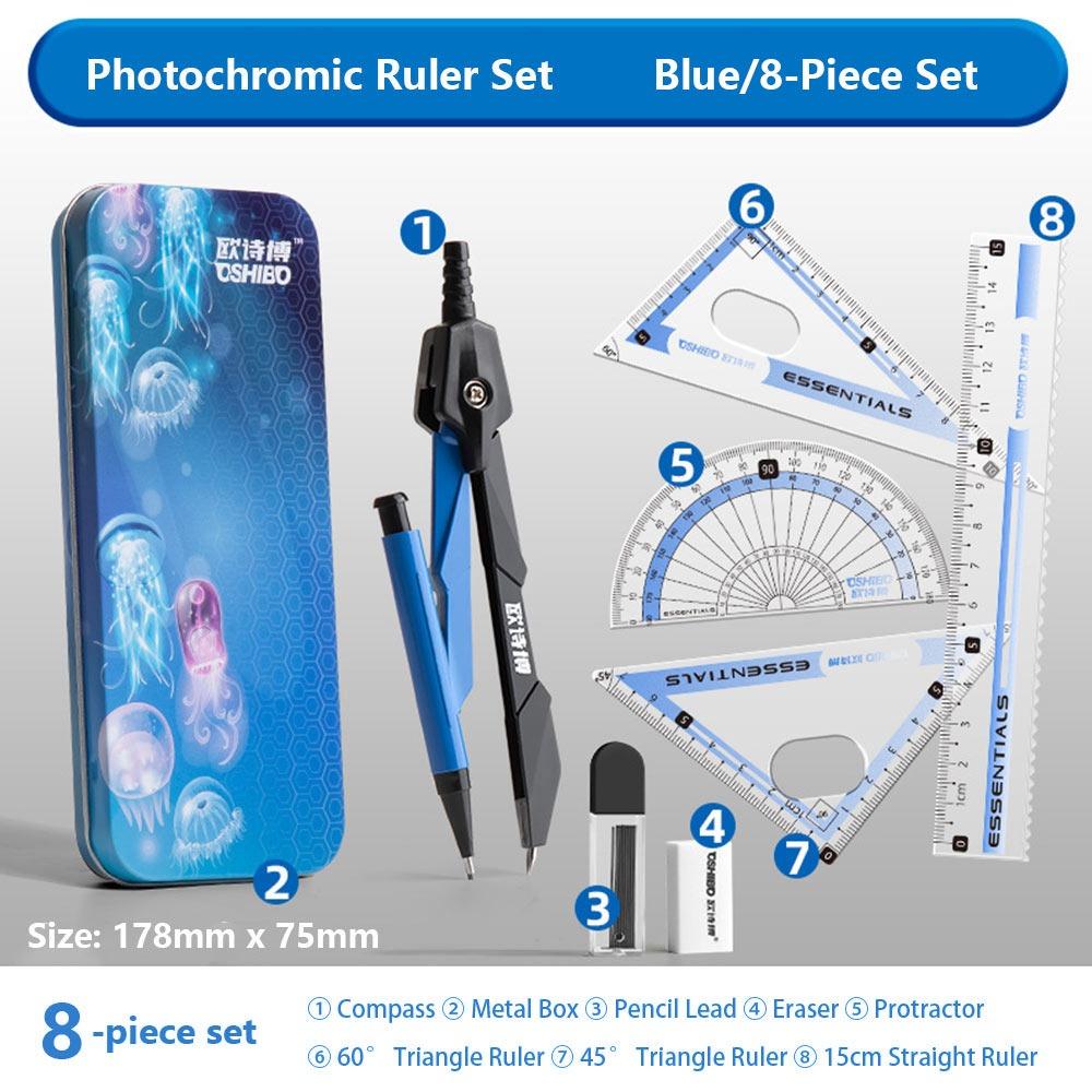 9PCS/Set Propelling Pencil Stationery Ruler Set Plastic Measuring Ruler Protractor  Students