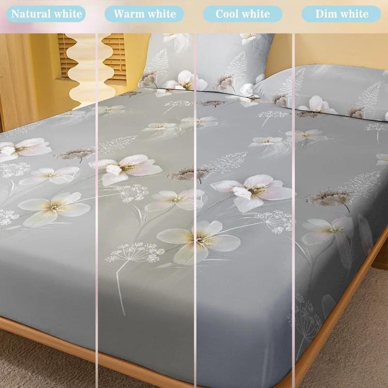 1 Simple Modern Plant Flower Printed Matte Fitted Sheet, Bedroom Printed Bed Cover, Bedding (Excluding Pillowcases)