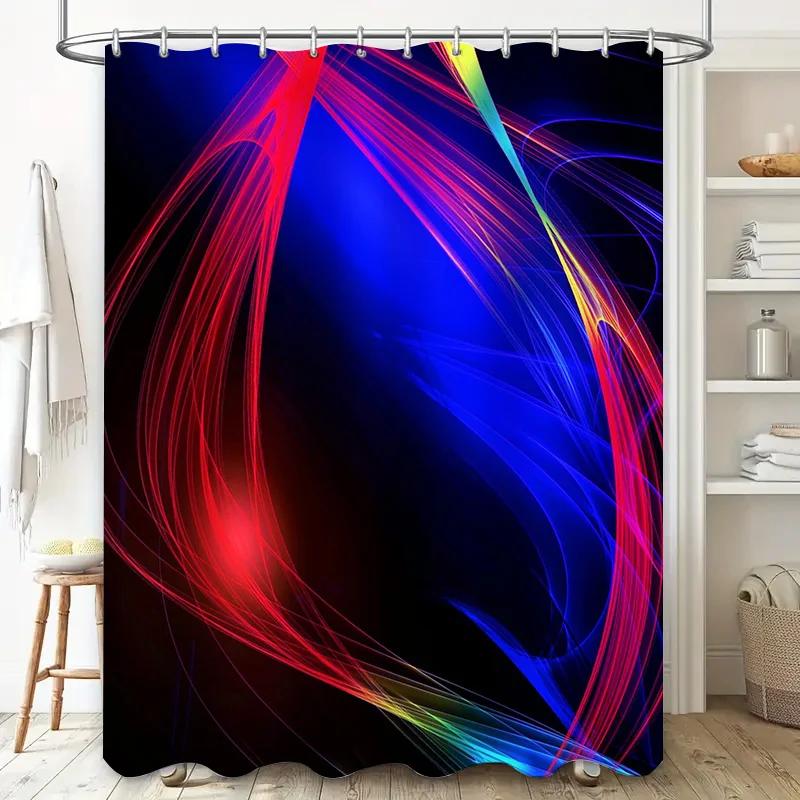 

Colorful Shower Curtain Red Blue Yellow Purple Lines Abstract Design Waterproof Fabric For Bathrooms Decor W60H190(CM)-1 Pcs