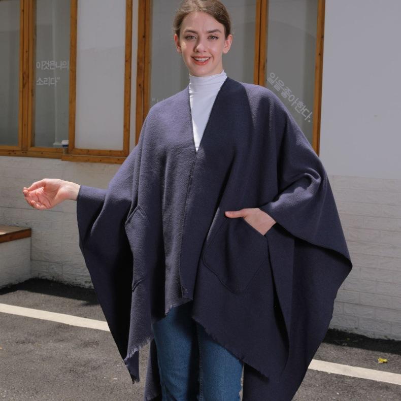 130*150cm Shawl Wraps for Women with Pockets, Elegant Cashmere Feeling Wraps, Open Front Pashmina with Tassel Scarf Blanket for Spring Fall Winter