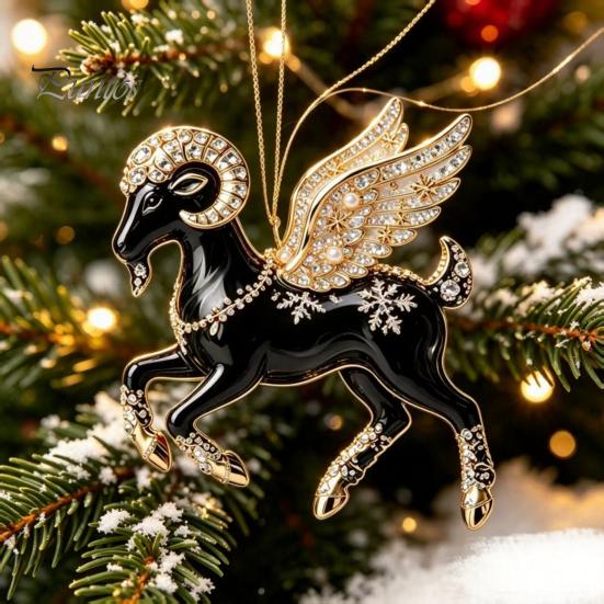 Lightweight Tree Ornaments for Holidays Black Goat Christmas Hanging Ornament, 2D Acrylic Festive Compact Restaurants Pendant, Decorative Car