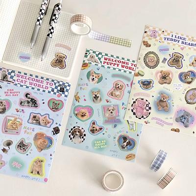 1pcs American Retro Animal Sticker Cute Cartoon Cat Bear Diary Scrapbooking Decal DIY Decor Laptop Gift Stationery Paster